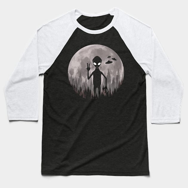 Alien And Ufos Moon Baseball T-Shirt by Tesszero